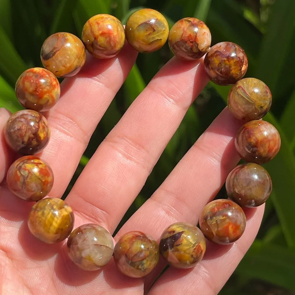 14mm chunky stretchable yellow pietersite bracelet 1927‎